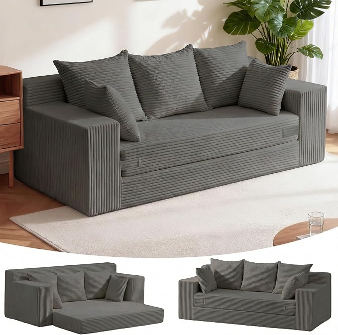 Oversized Boneless Loveseat, 3 Seater Pull Out Convertible Sofa Bed by Winzoo
