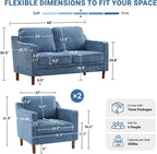 Kingfun Living Room Furniture Sets, 2 Armchair and Loveseat, Mid Century Modern - Image 2