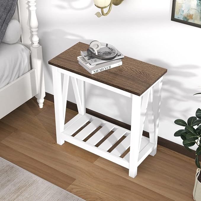 ChooChoo Farmhouse End Table Set of 2, Rustic Vintage Narrow End Side Table - Image 2