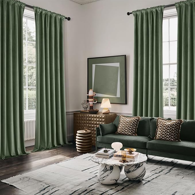 MIULEE Velvet Curtains 50W x 108L 2 Panels Olive Green Blackout Curtains | - Image 5