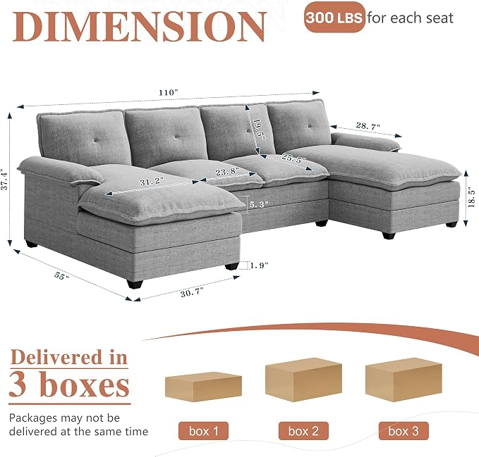 110" U-Shaped Sectional Sofa - Image 2