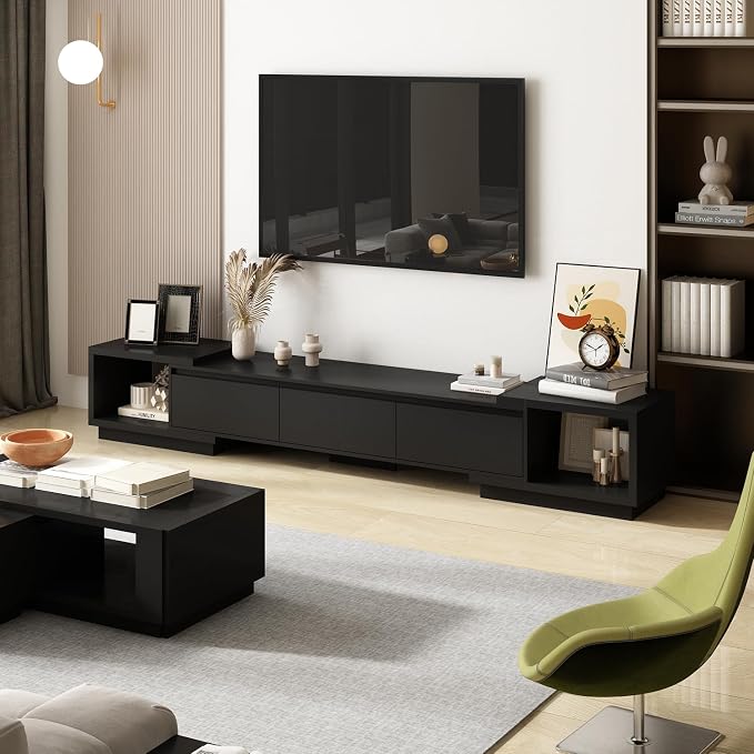 AGOTENI Expandable TV Stand Media Console Table, Modern Entertainment Center - Image 2