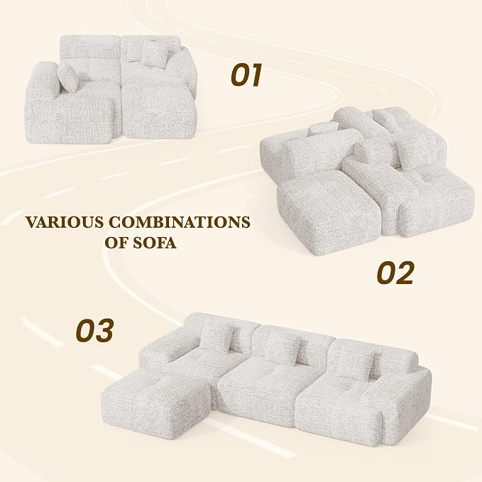 122" L Shaped Convertible Modular Couch, Cloud Couch Sectional - Image 9