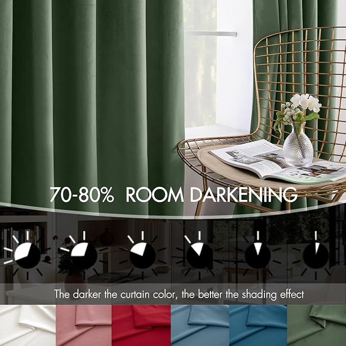MIULEE Velvet Curtains 50W x 96L 2 Panels Olive Green Blackout Curtains | - Image 4