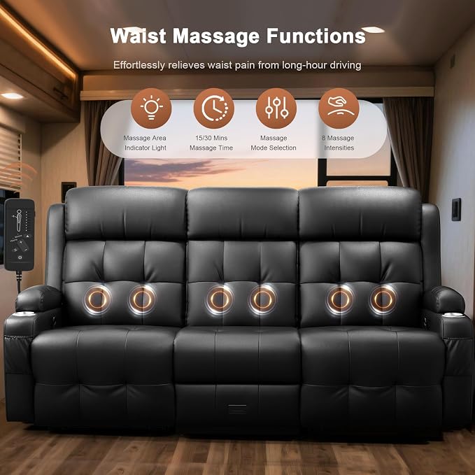 RV Loveseat Recliner Sofa, Oversized Massage Wall Hugger 3-Seater Recliners - Image 7