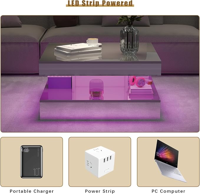 HedoAjim LED Coffee Table with Lights - Image 5
