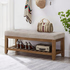 24KF Large Rectangular Upholstered Tufted Linen Fabric Ottoman Bench, Padded - Image 3