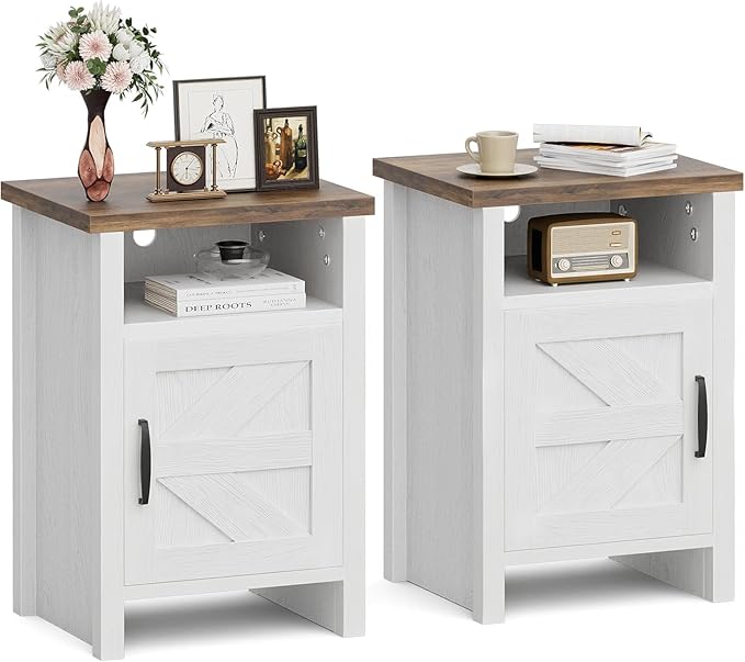 JUMMICO Farmhouse Nightstand, Modern Bedside Table by JUMMICO