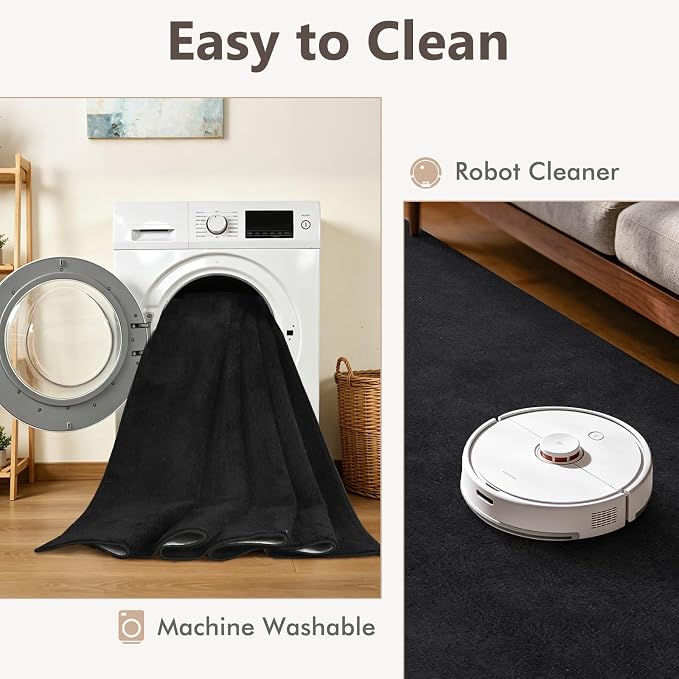 2x10 Black Solid Runner Rug Washable Non-Slip - Image 7