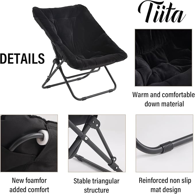 Tiita Folded Chair with Ottoman, Soft Faux Fur Oversized Folding Accent Chair - Image 4