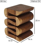 Haussmann Wood Wave Verve Accent Snake End Table 14x14x20 in H, Walnut Oil - Image 3
