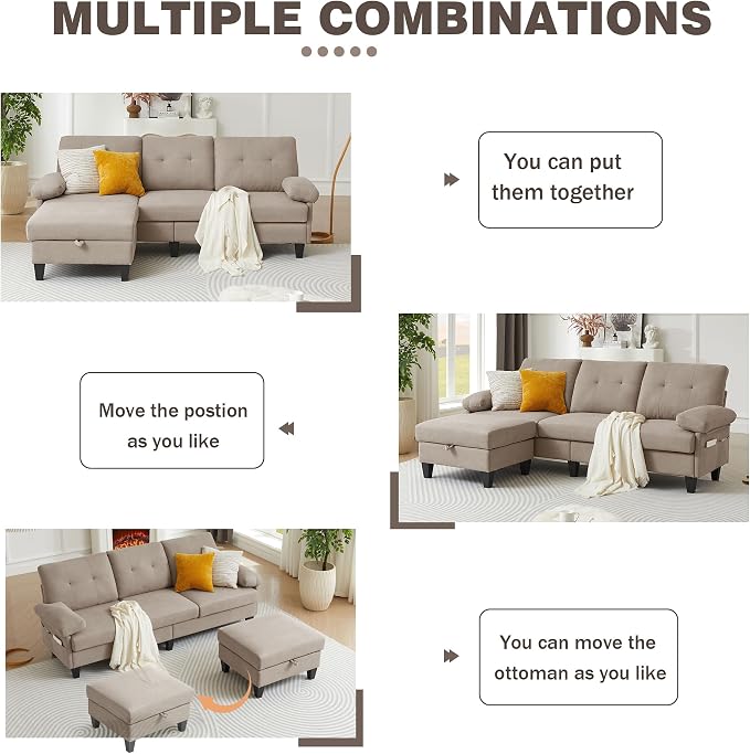 84" Convertible Sectional Sofa, Deep 3-Seat L Shaped Sectional Couch - Image 5