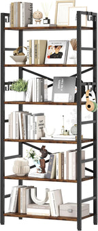 Homeiju 6 Tier Bookshelf, Industrial Bookcase by Homeiju