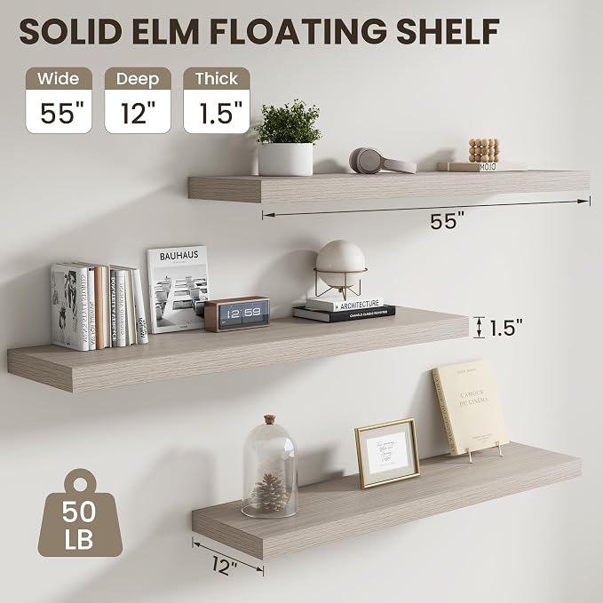 Dreamland Large Floating Shelves, 12 inch Deep Wall Shelves, Rustic Wood - Image 2