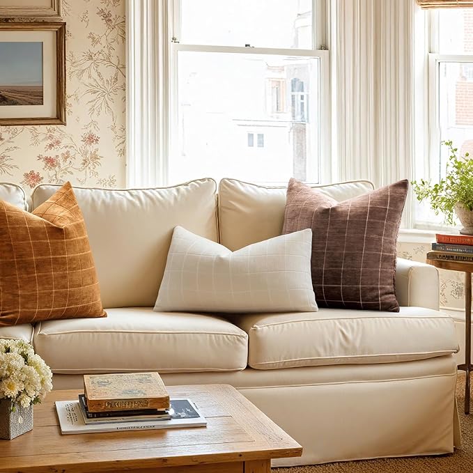 MIULEE Decorative Chenille Check Throw Pillow Covers Vintage Plaid Couch - Image 4