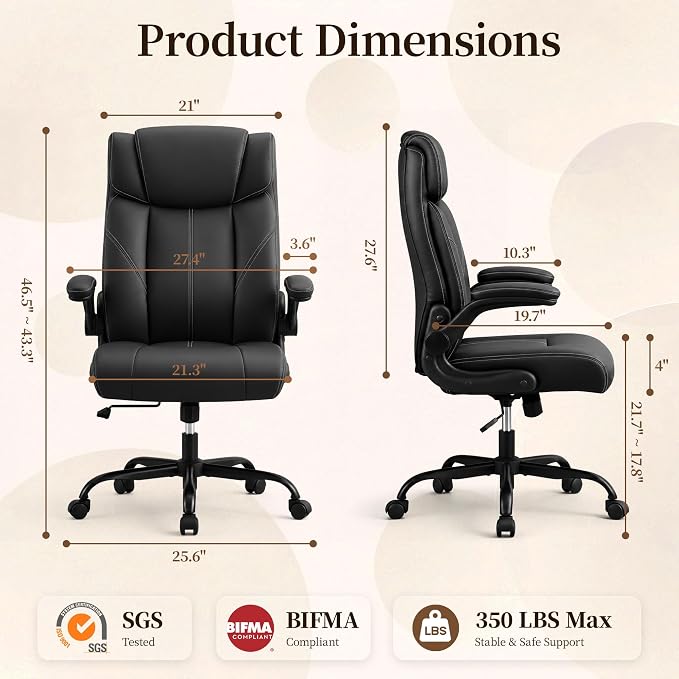 Office Chair, Leather Ergonomic Computer Desk Chair - Image 2