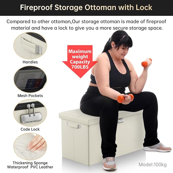 ENGPOW Storage Ottoman Bench, Fireproof Folding Bench - Image 7