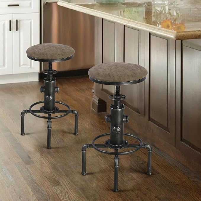 Topower Antique Vintage Industrial Barstool PU Leather Water Pipe Fire Hydrant - Image 7