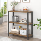 EXCEFUR Small Bookshelf, 3 Tier Short Low Book Shelf, Modern Metal and Wood - Image 3