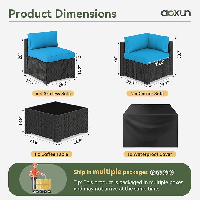 Aoxun 7 Piece Patio Furniture Set, Wicker Rattan Patio Sectional Sofa, Outdoor - Image 4
