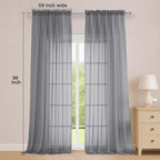 Extra Long Grey Sheer Curtains 96 Inches Long 2 Panels Set, Soft Lightweight - Image 2