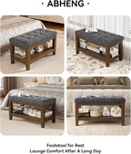 ABHENG Solid Rubber Wood Shoe Bench, Soft Chenille Material Upholstered Seat - Image 6