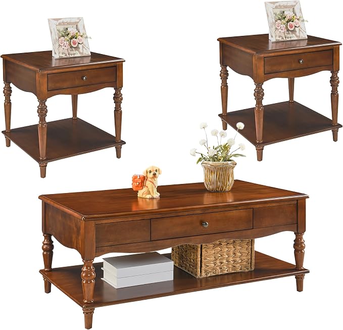Living Room Table Set-One Rectangular Coffee Table and Two Square End Tables - Image 3