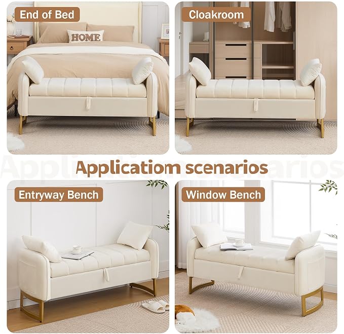 End of Bed Storage Bench, Storage Ottoman Bench - Image 8