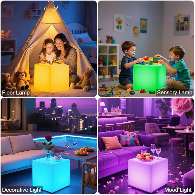 LED Cube Chair for Kids, 14-Inch RGB Color Changing LED Cube Seat w/ Remote - Image 3