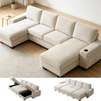 129" Convertible Sleeper Sofa Bed, L Shaped by ASHOMELI