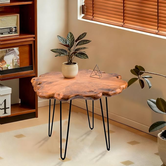 27.5 Inch Live Edge Side Table, Wood Small End Table by Unknown