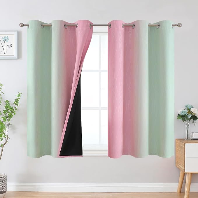 Sage Green and Pink Ombre Blackout Curtains by ESTELARTEXTILER