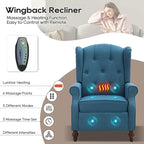 Wingback Recliner with Massage and Heat, Tufted Fabric Push Back Recliner Chair - Image 3
