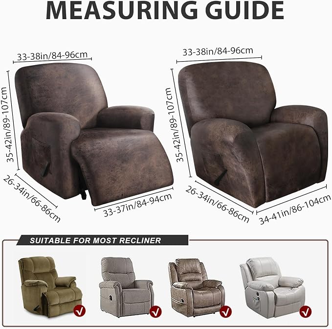 ANARACHON Recliner Chair Covers Leather Like, 4 Pieces Recliner Cover - Image 3