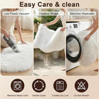 duduta White Faux Fur Sheepskin Round Rug 4x4 ft, Fluffy Shag Circle Rug | Shag - Image 4