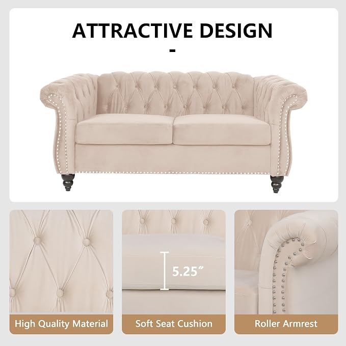 QHITTY 2 Piece Living Room Set, Sectional Chesterfield Sofa Chair Contemporary - Image 5