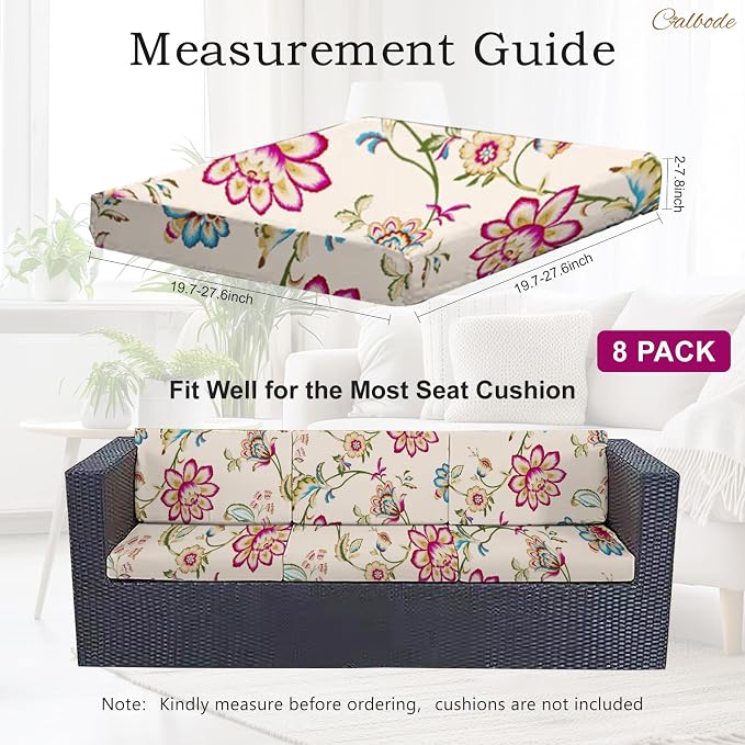 CALBODE 8pcs Single Seat Floral Print Outdoor Couch Cover, Waterproof Elastic - Image 2