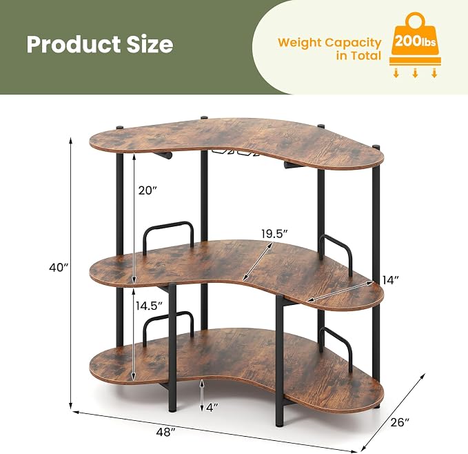 Giantex 3-Tier Bar Table, Corner Bar Cabinet, Liquor Home Bar Unit - Image 3