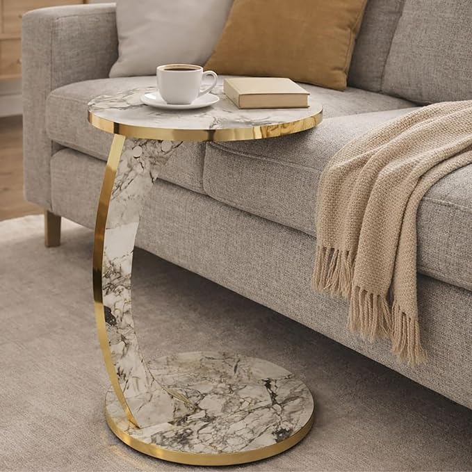Luxury C Shaped Golden Effect Side Table - Image 2