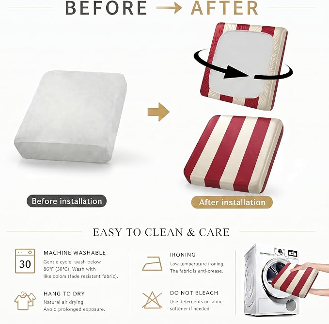 CALBODE 8 Pcs Stretch Outdoor Seat Cushion Covers, Washable Striped Chair Seat - Image 6