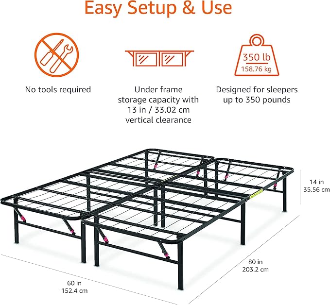 Amazon Basics Bed Frame with Storage, Foldable Metal Platform, Sturdy Steel - Image 2
