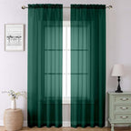Hunter Green Sheer Curtains 90 Inches Long 2 Panels, Airy Voile Solid Curtains by Lecloud