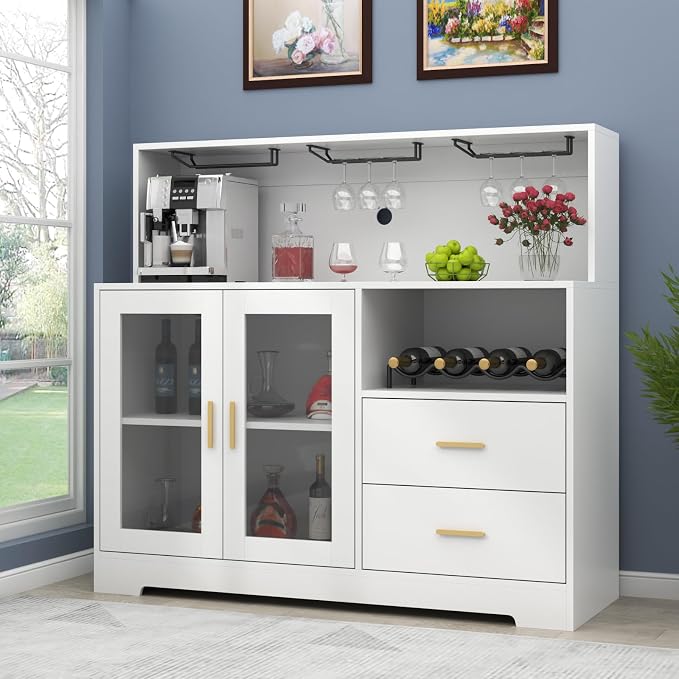 Bar Cabinet for Home with LED Light, Coffee Bar Cabinet with Wine & Glass Rack - Image 3
