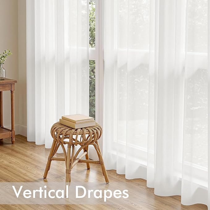 MIULEE Beige White Sheer Curtains 63 Inches Long 4 Panels 42 x 63 Inches | - Image 5