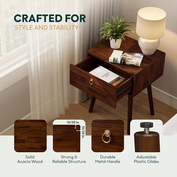 Bme Alden Solid Wood Nightstand/Side Table/End Table, Fully Assembled, - Image 5