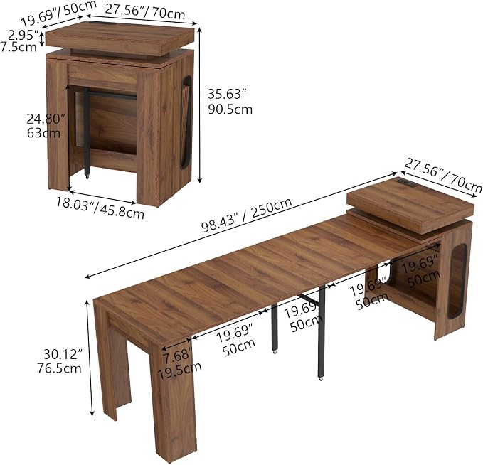 Extendable Dining Table with Charging Station, Convertible Folding Console Table - Image 2