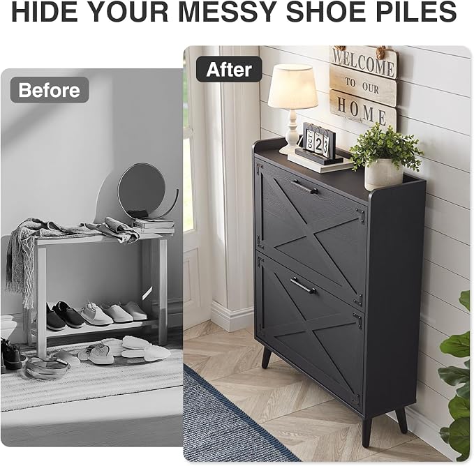 Barnyatoh Shoe Storage Cabinet, Farmhouse Shoe Organizer - Image 4