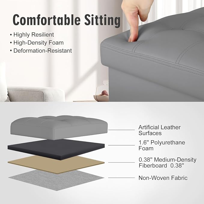 Ottoman with Storage, Ottoman Foot Rest Stool with Handles & Side Pocket. - Image 7