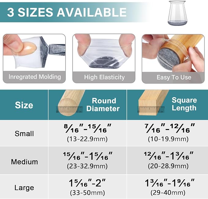 24 Pcs Chair Leg Floor Protectors Round, Silicone Felt Furniture Leg Pads Caps - Image 5