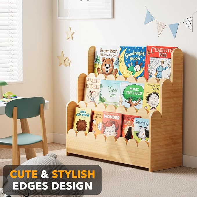 SpaceAid 3-Tier Scalloped Bookshelf, Montessori Bookcase - Image 4